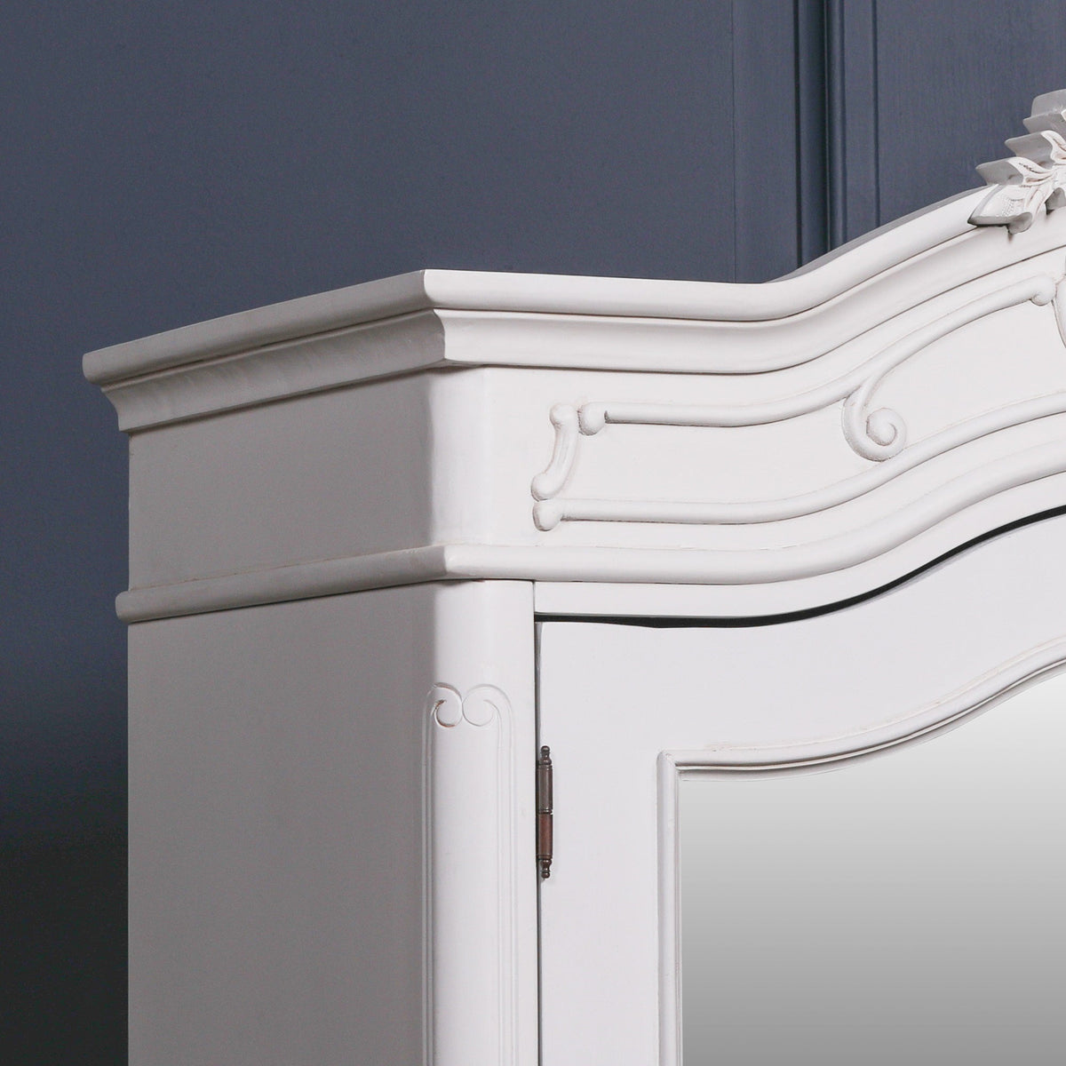French Rococo White Double Wardrobe with Full-Length Mirrored Doors & Hand-Carved Detail Armoire CasaFenix