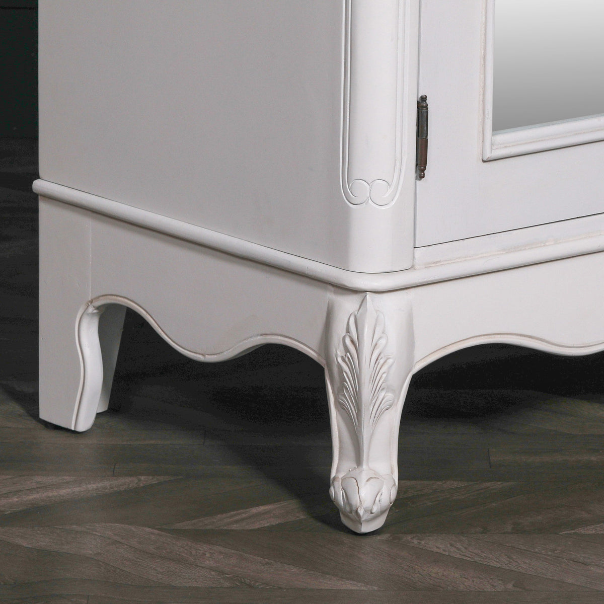 French Rococo White Double Wardrobe with Full-Length Mirrored Doors & Hand-Carved Detail Armoire CasaFenix