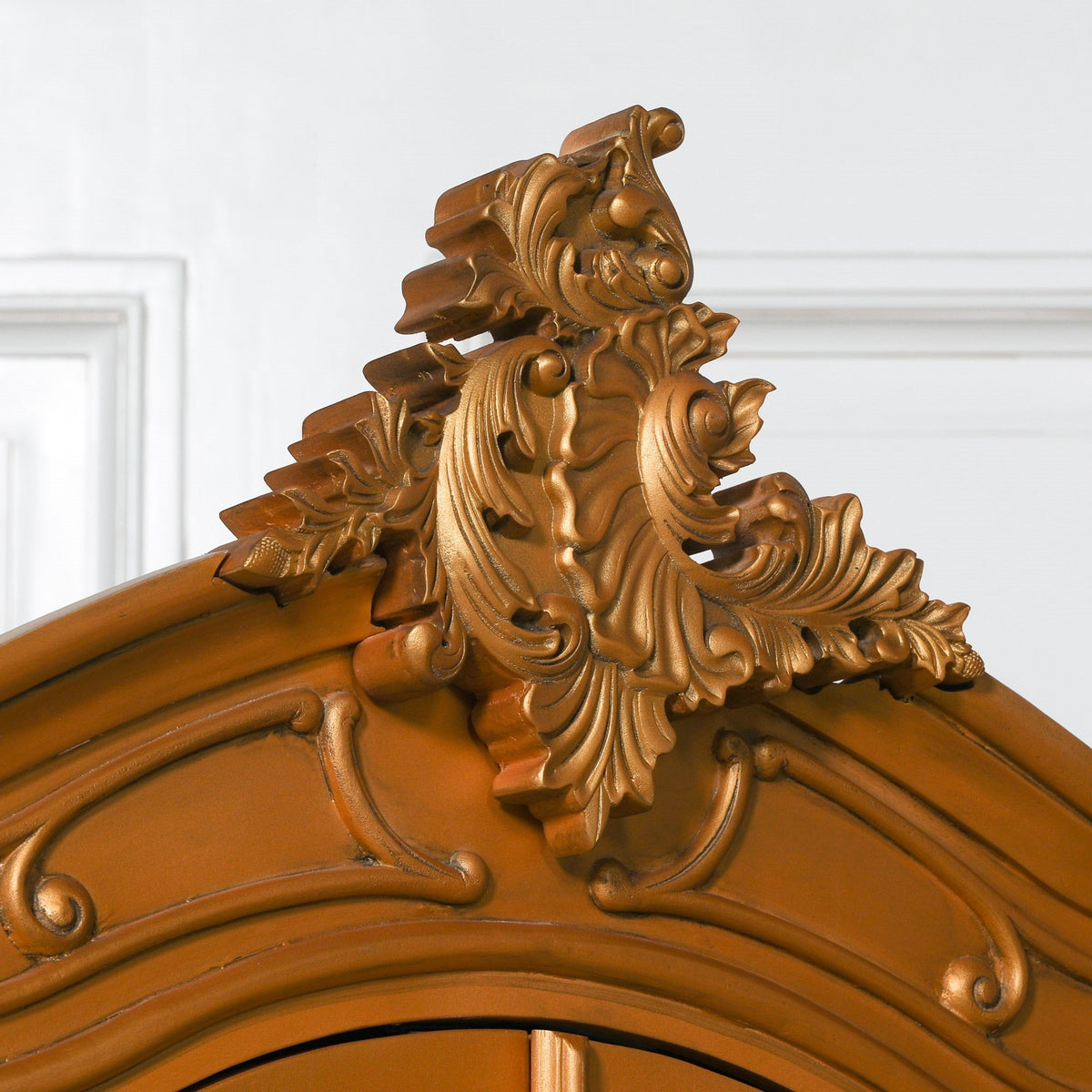 French Rococo Gold Double Wardrobe with Full-Length Mirrored Doors & Hand-Carved Detail Armoire CasaFenix