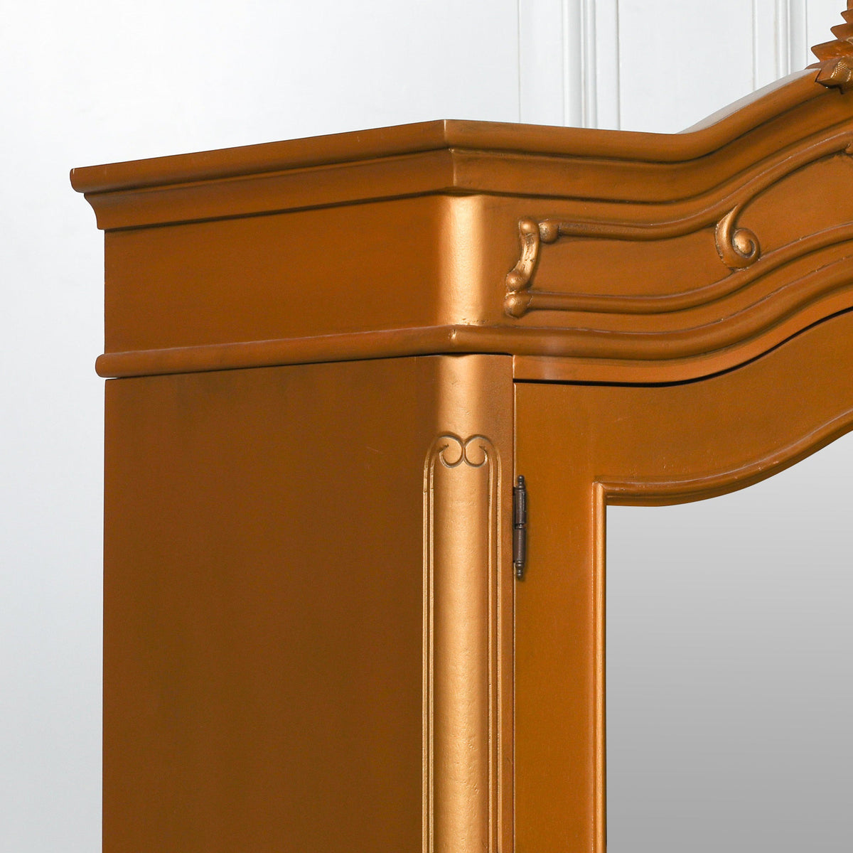 French Rococo Gold Double Wardrobe with Full-Length Mirrored Doors & Hand-Carved Detail Armoire CasaFenix