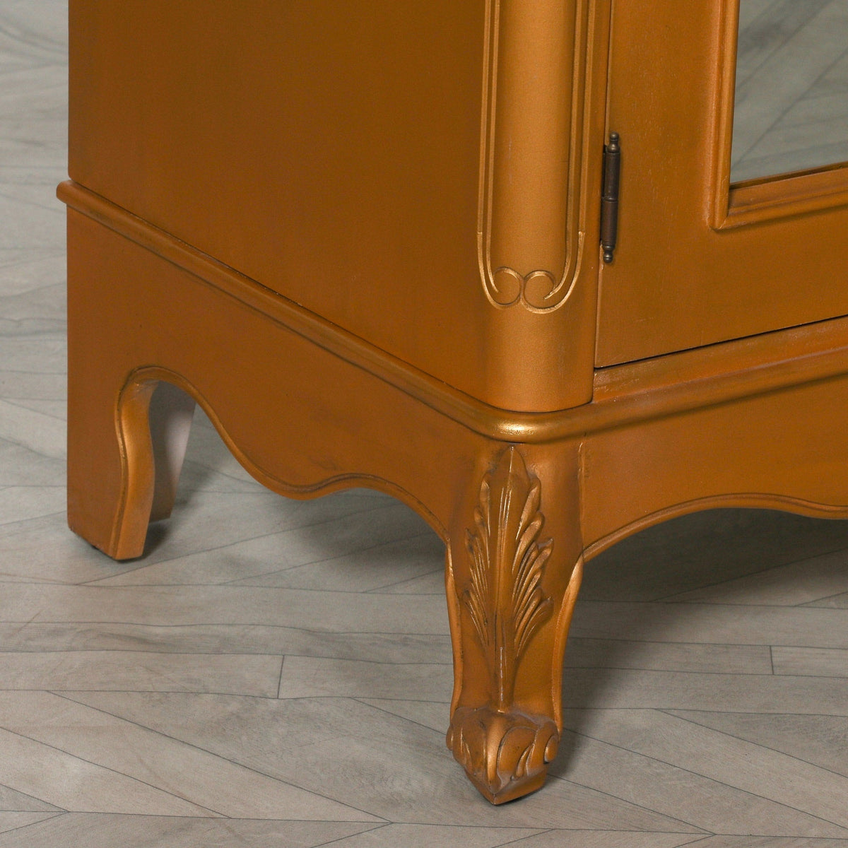 French Rococo Gold Double Wardrobe with Full-Length Mirrored Doors & Hand-Carved Detail Armoire CasaFenix