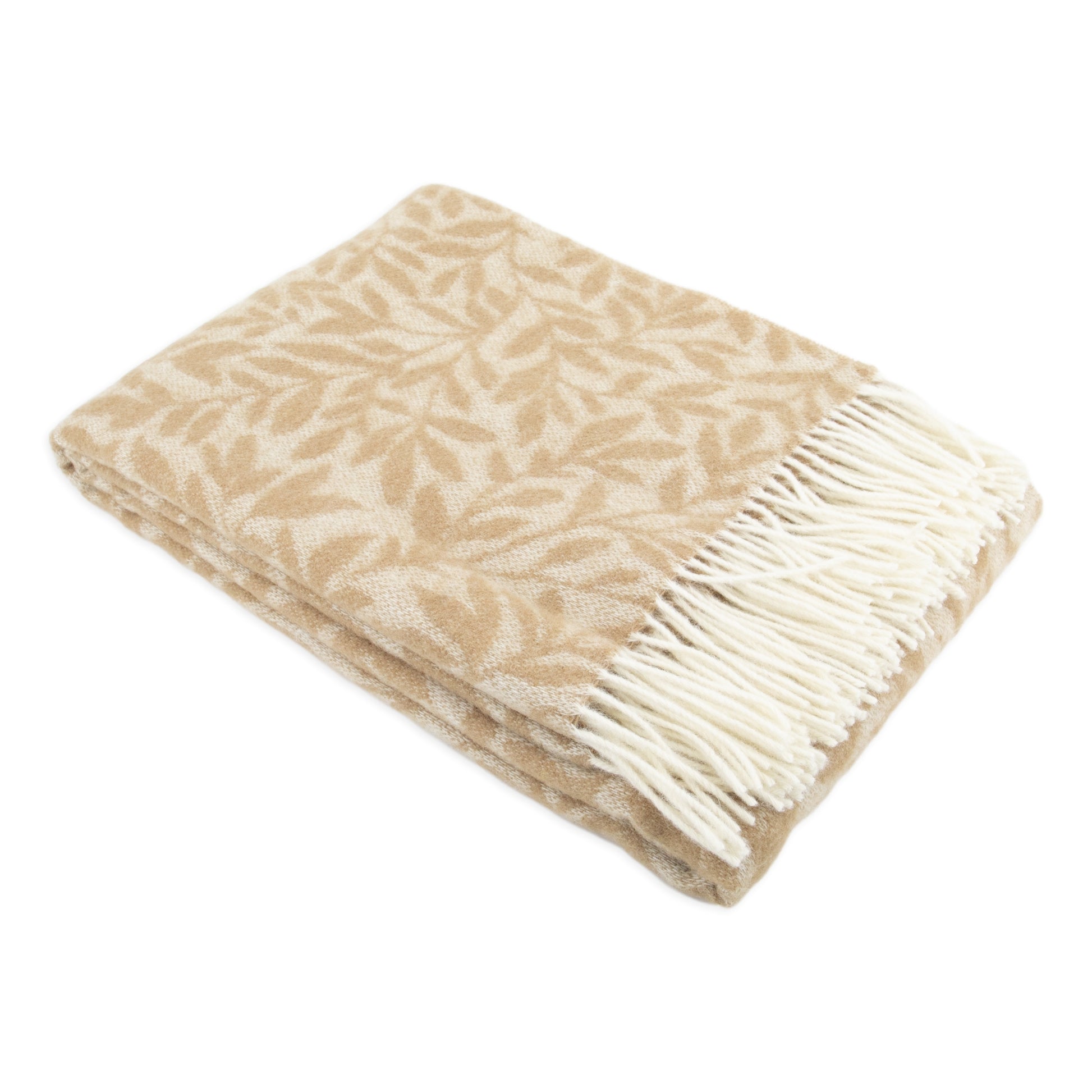 Leaf Pattern Beige Wool Blanket 200 x 140cm - CasaFenix