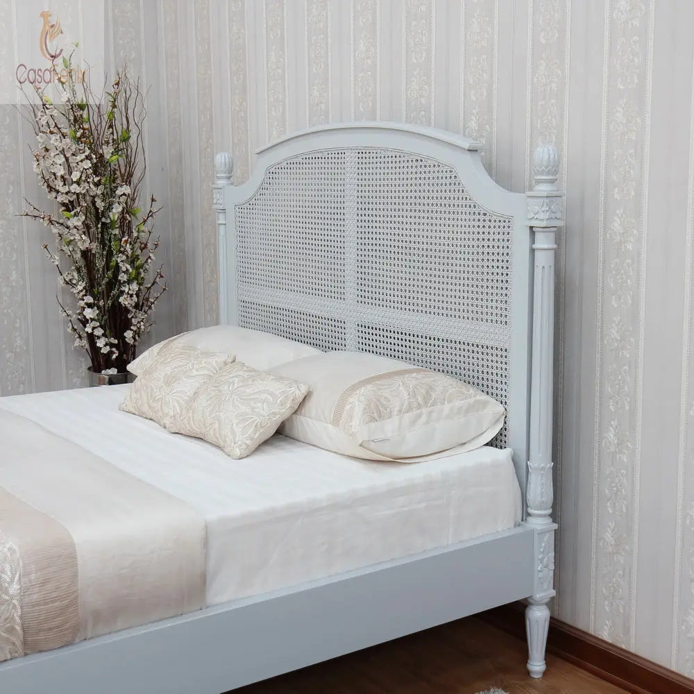 Beautiful Colonial Style Rattan Bed Solid Mahogany With a Low Foot Board Premium Range - CasaFenix