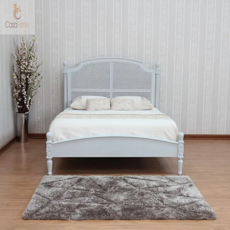 Beautiful Colonial Style Rattan Bed Solid Mahogany With a Low Foot Board Premium Range - CasaFenix