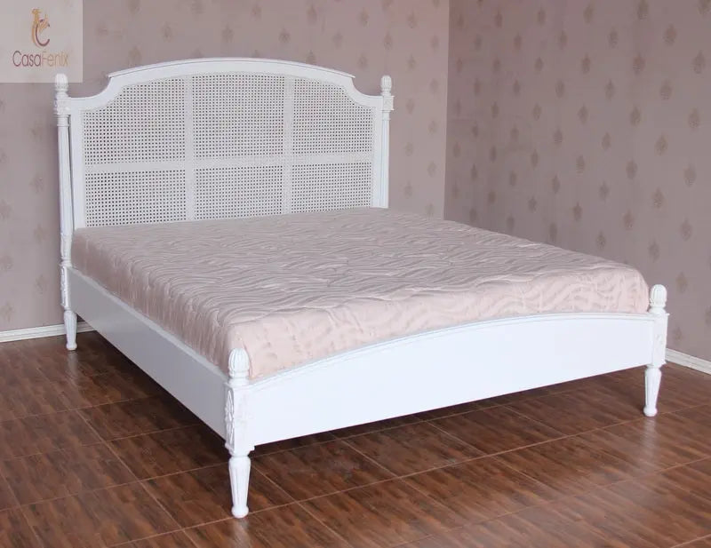 Beautiful Colonial Style Rattan Bed Solid Mahogany With a Low Foot Board Premium Range - CasaFenix