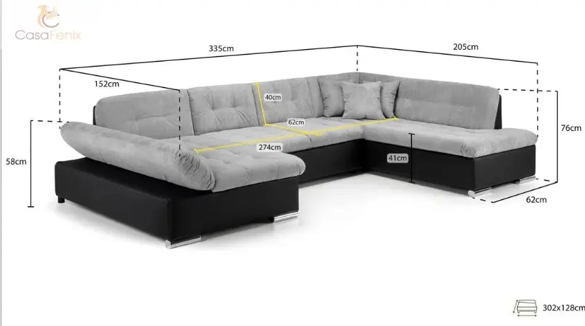 Bergen Convertible Sofabed Large Corner Sofa With Storage in Grey or Grey & Black Sofa CasaFenix