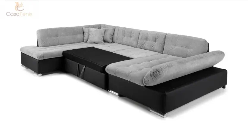 Bergen Convertible Sofabed Large Corner Sofa With Storage in Grey or Grey & Black Sofa CasaFenix