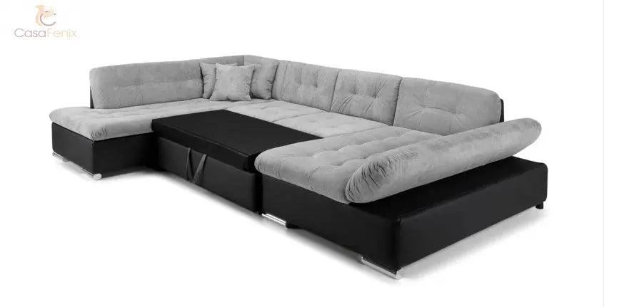 Bergen Convertible Sofabed Large Corner Sofa With Storage in Grey or Grey & Black Sofa CasaFenix