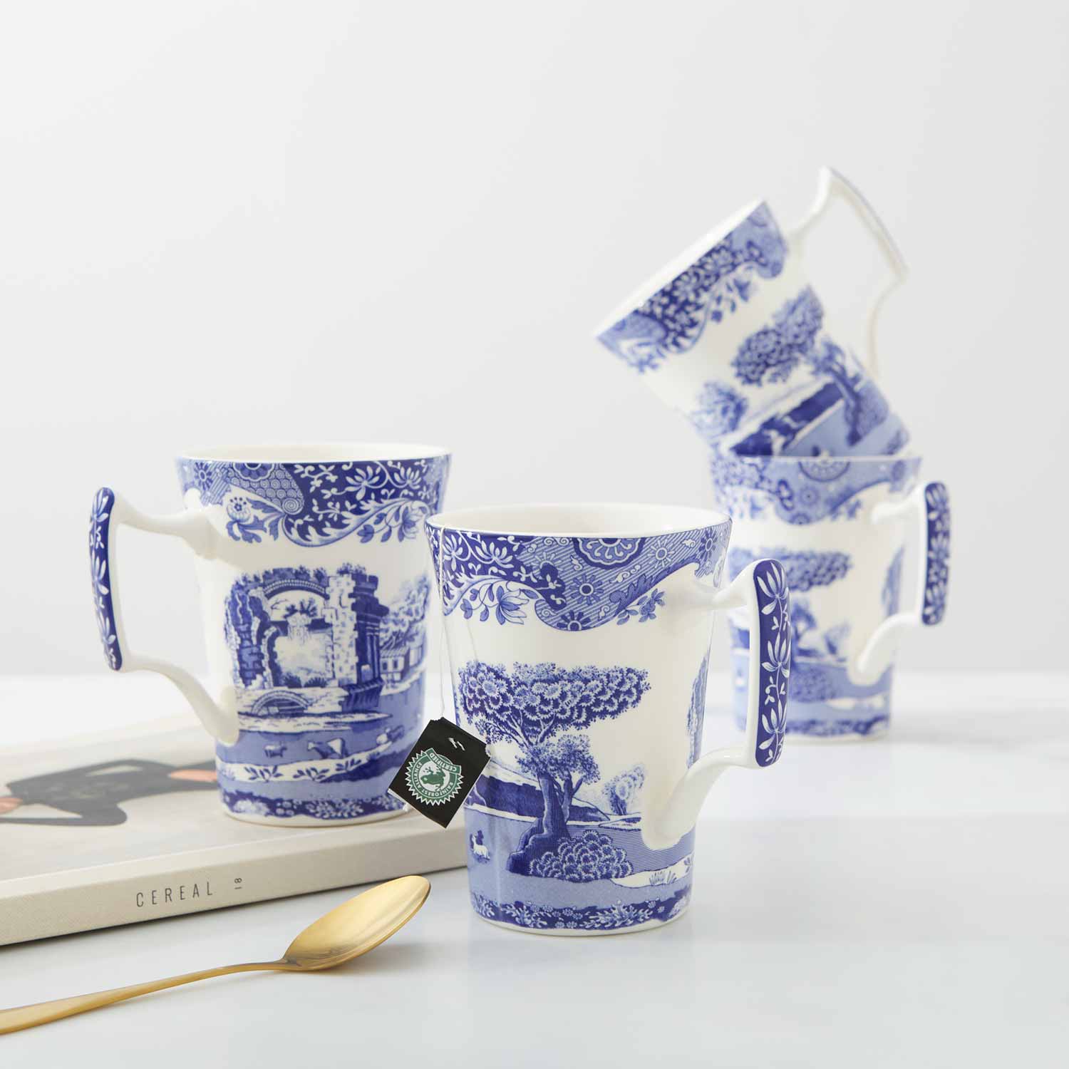 Blue Italian Set of 4 Cottage Mugs – Blue & White Porcelain Mugs dinnerware CasaFenix