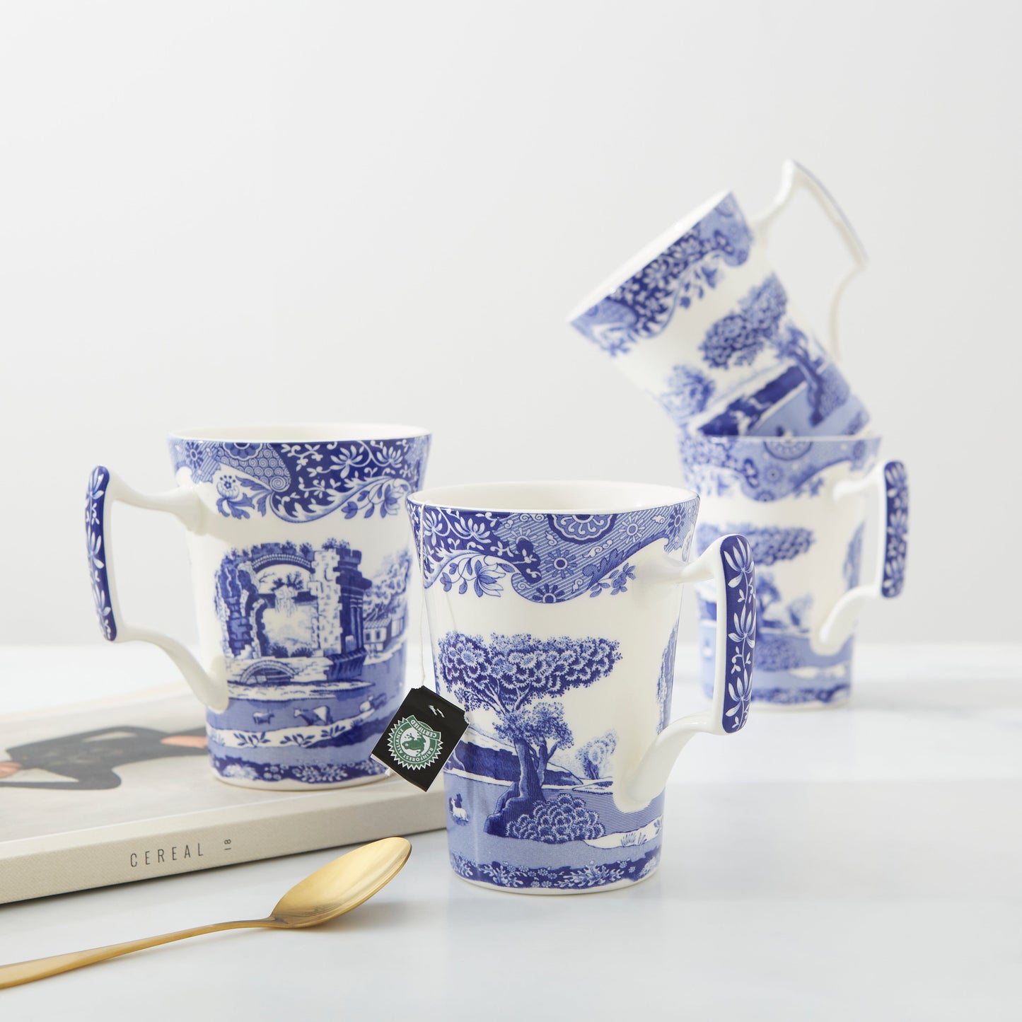 Blue Italian Set of 4 Cottage Mugs – Blue & White Porcelain Mugs dinnerware CasaFenix