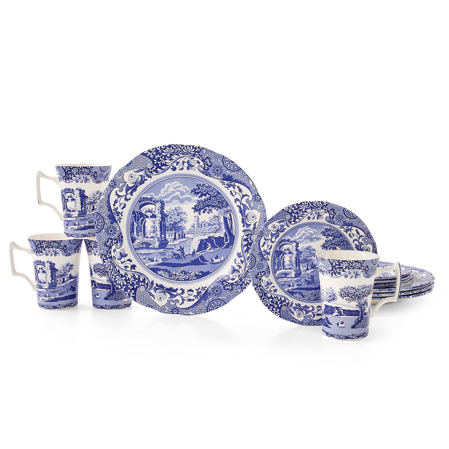 Blue Italian 12-Piece Porcelain Dinnerware Set – Classic Spode Design dinnerware CasaFenix