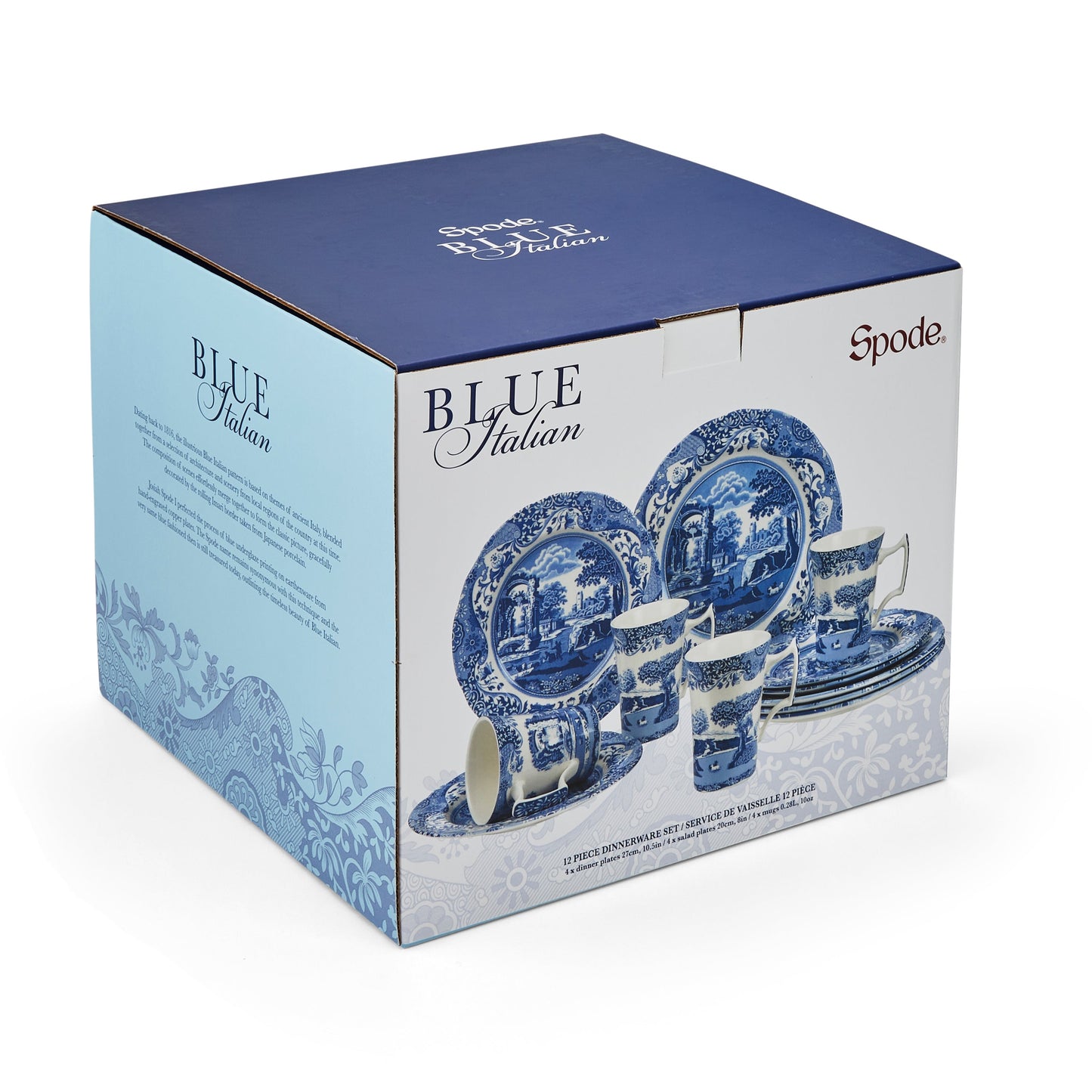 Blue Italian 12-Piece Porcelain Dinnerware Set – Classic Spode Design dinnerware CasaFenix