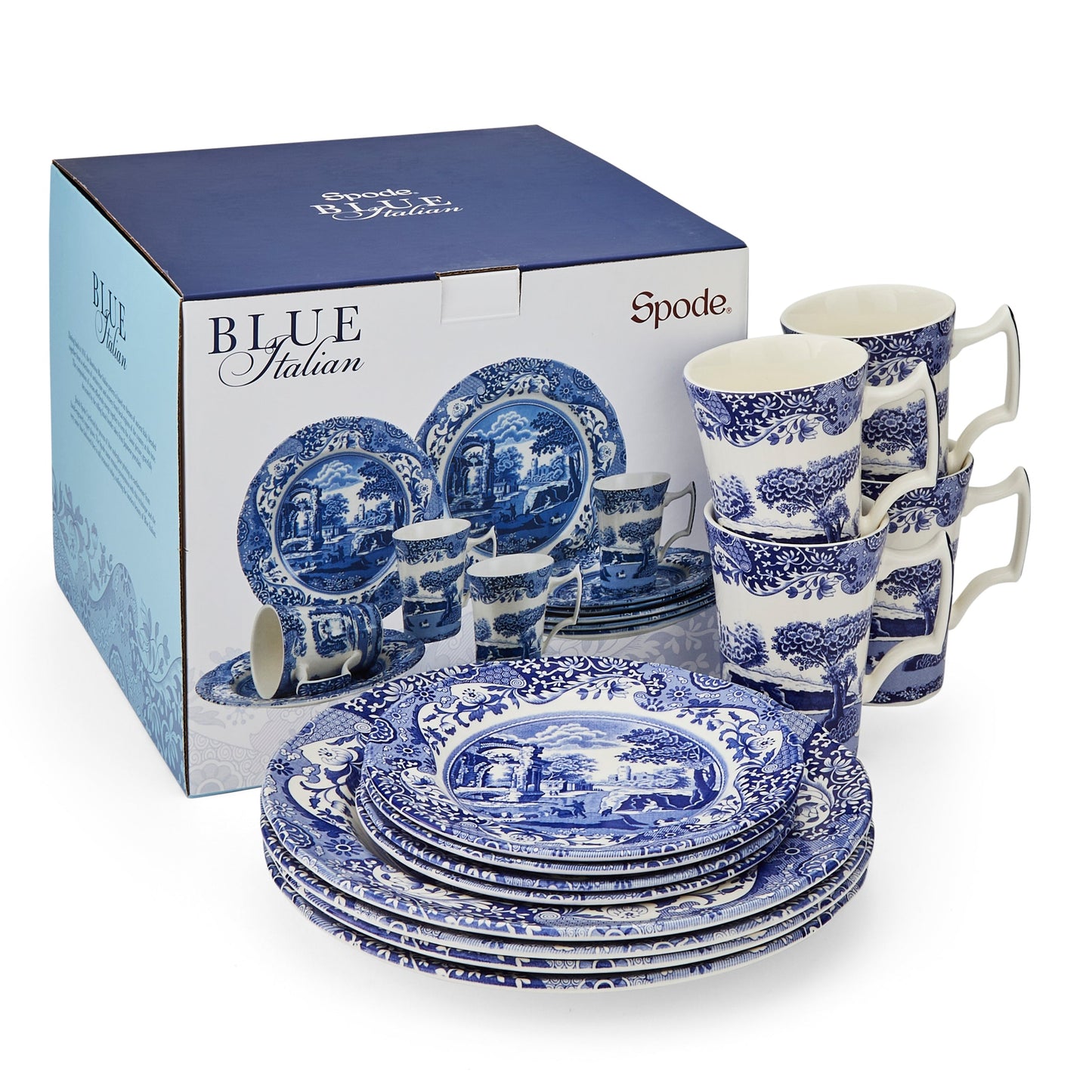 Blue Italian 12-Piece Porcelain Dinnerware Set – Classic Spode Design dinnerware CasaFenix