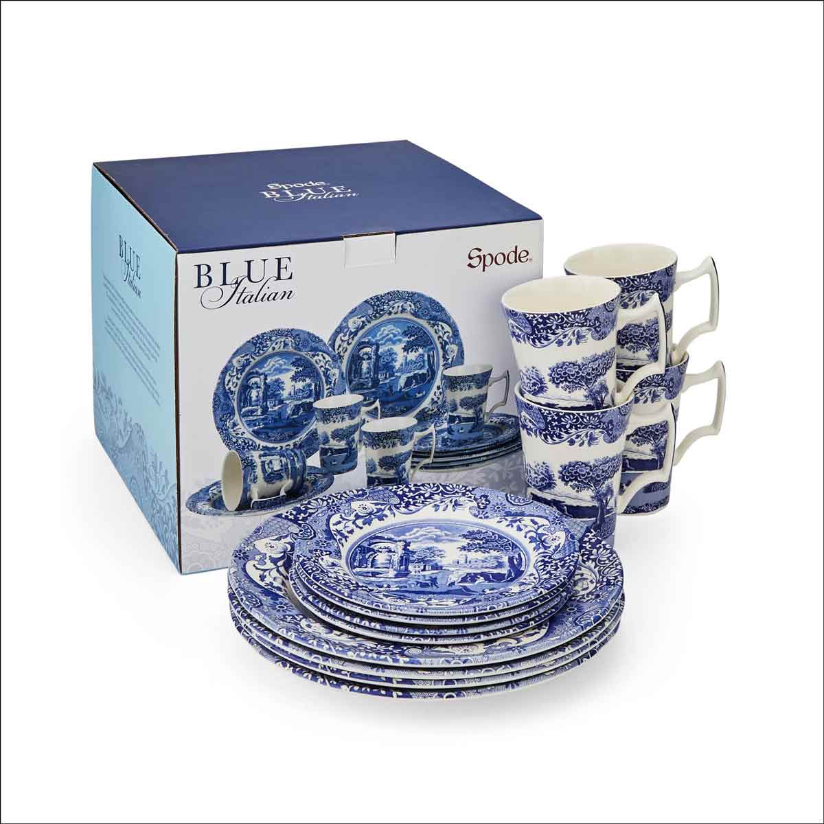 Blue Italian 12-Piece Porcelain Dinnerware Set – Classic Spode Design dinnerware CasaFenix