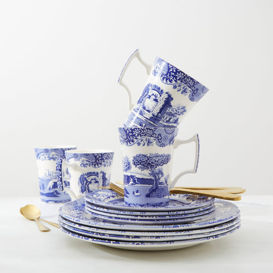 Blue Italian 12-Piece Porcelain Dinnerware Set – Classic Spode Design dinnerware CasaFenix
