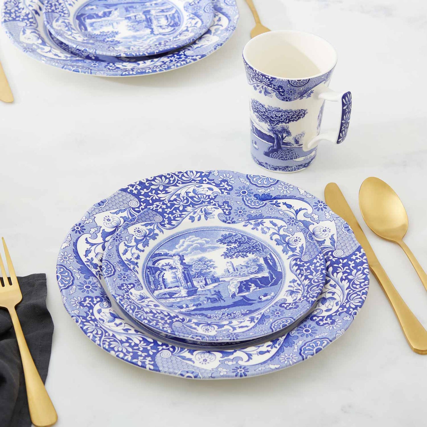 Blue Italian 12-Piece Porcelain Dinnerware Set – Classic Spode Design dinnerware CasaFenix