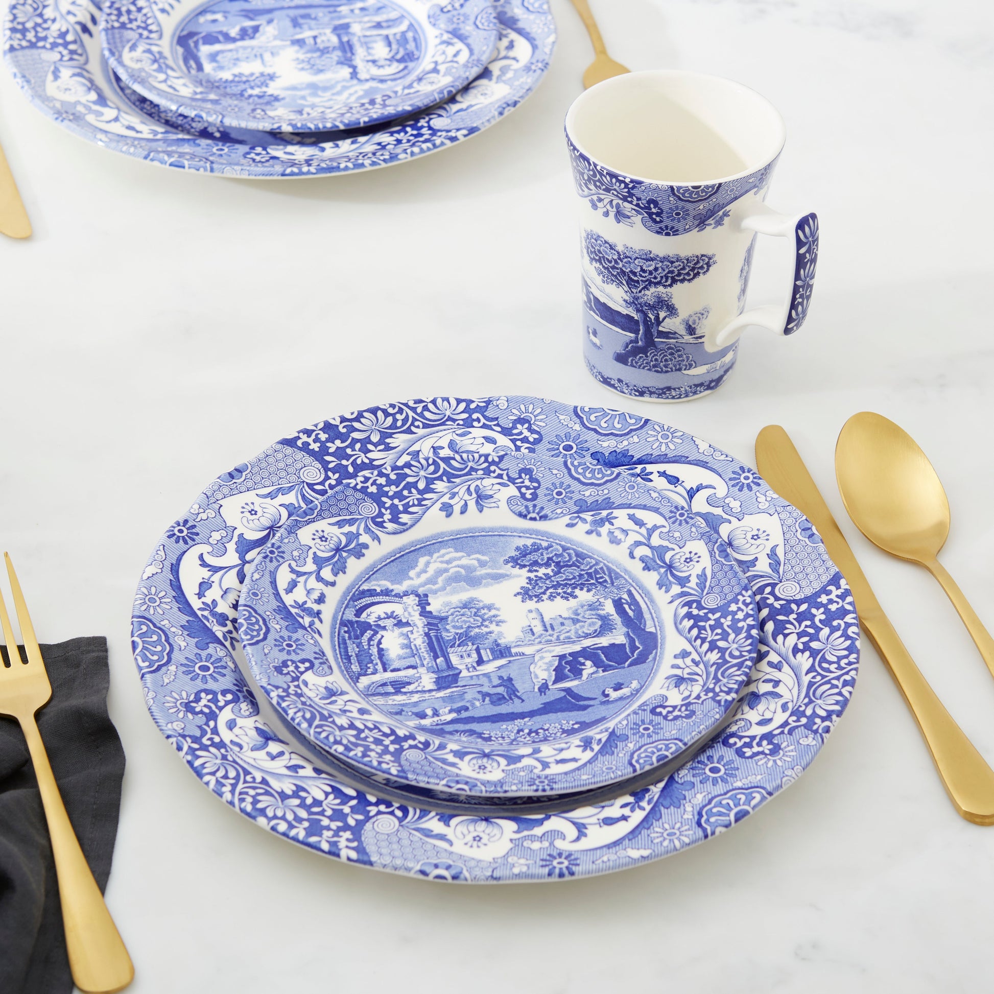 Blue Italian 12-Piece Porcelain Dinnerware Set – Classic Spode Design dinnerware CasaFenix