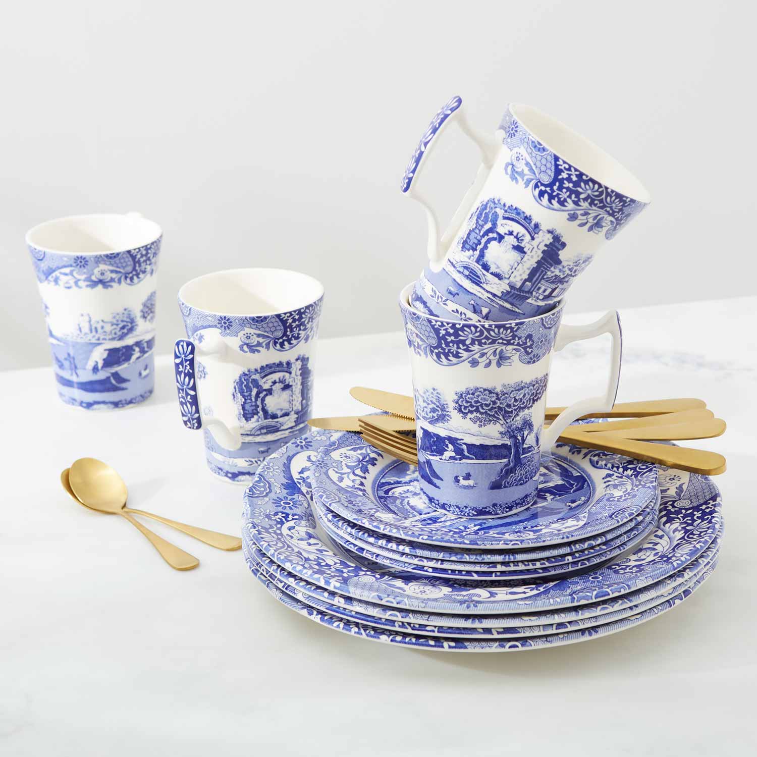 Blue Italian 12-Piece Porcelain Dinnerware Set – Classic Spode Design dinnerware CasaFenix