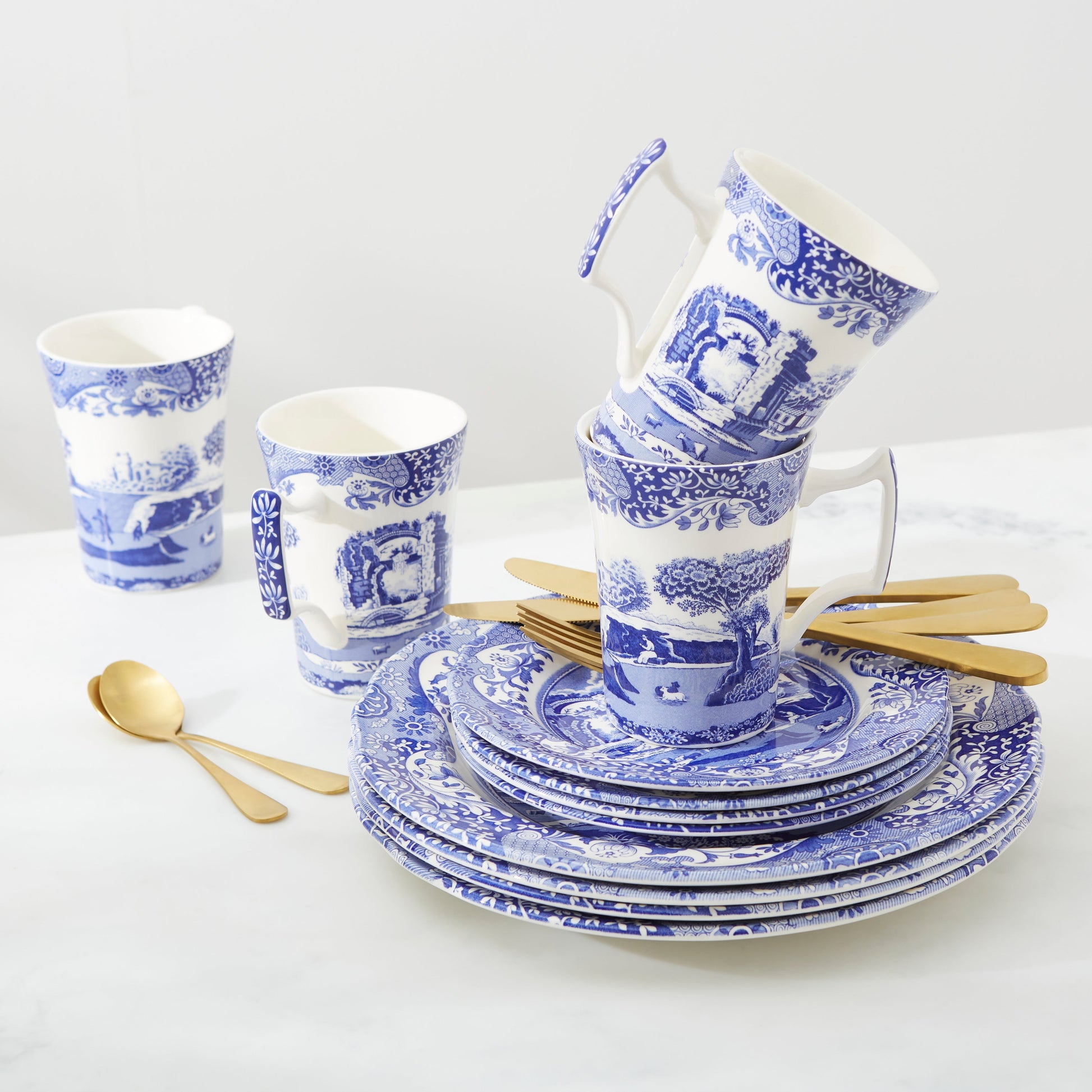 Blue Italian 12-Piece Porcelain Dinnerware Set – Classic Spode Design dinnerware CasaFenix