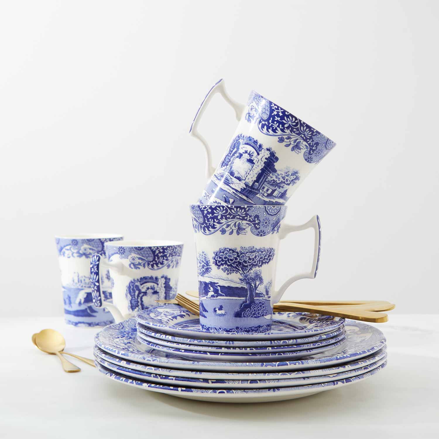 Blue Italian 12-Piece Porcelain Dinnerware Set – Classic Spode Design dinnerware CasaFenix