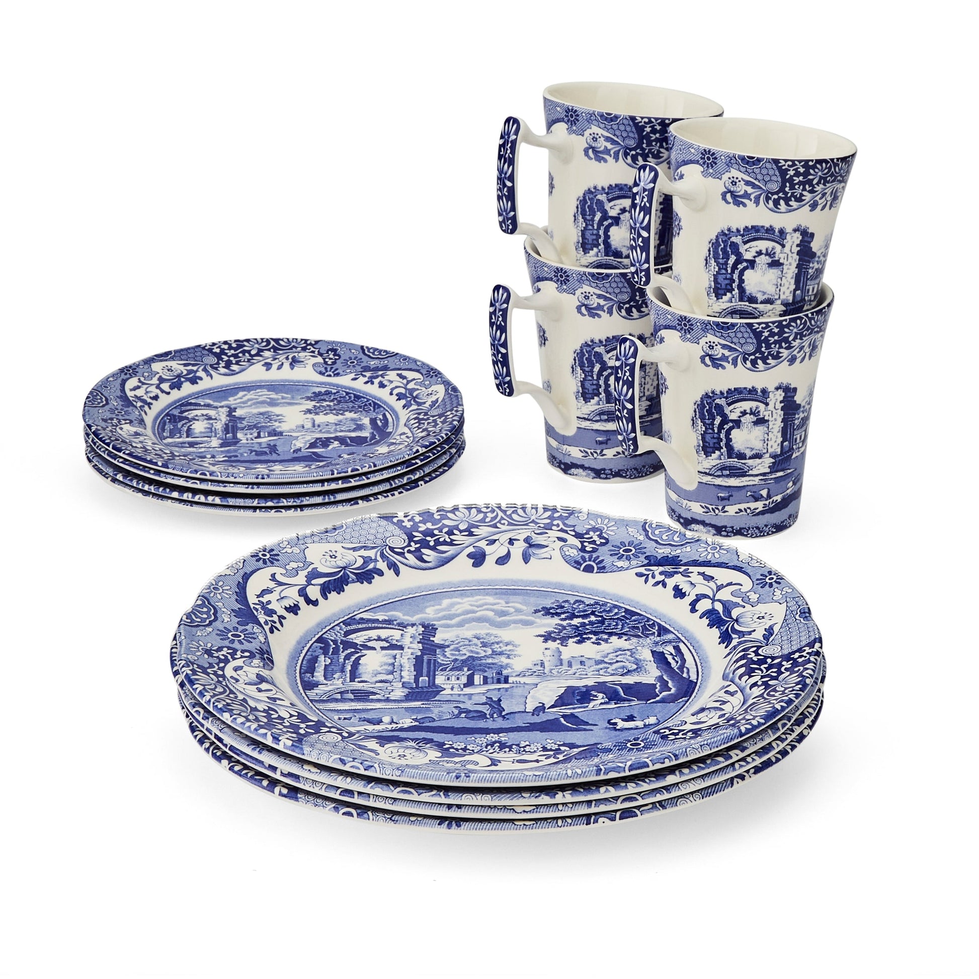 Blue Italian 12-Piece Porcelain Dinnerware Set – Classic Spode Design dinnerware CasaFenix