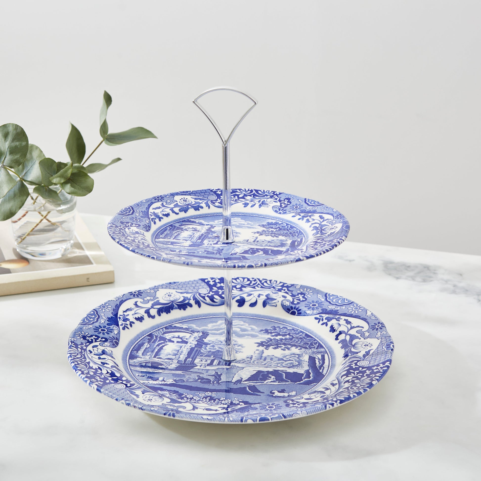 Blue Italian 2-Tier Cake Stand – Porcelain Afternoon Tea Display dinnerware CasaFenix