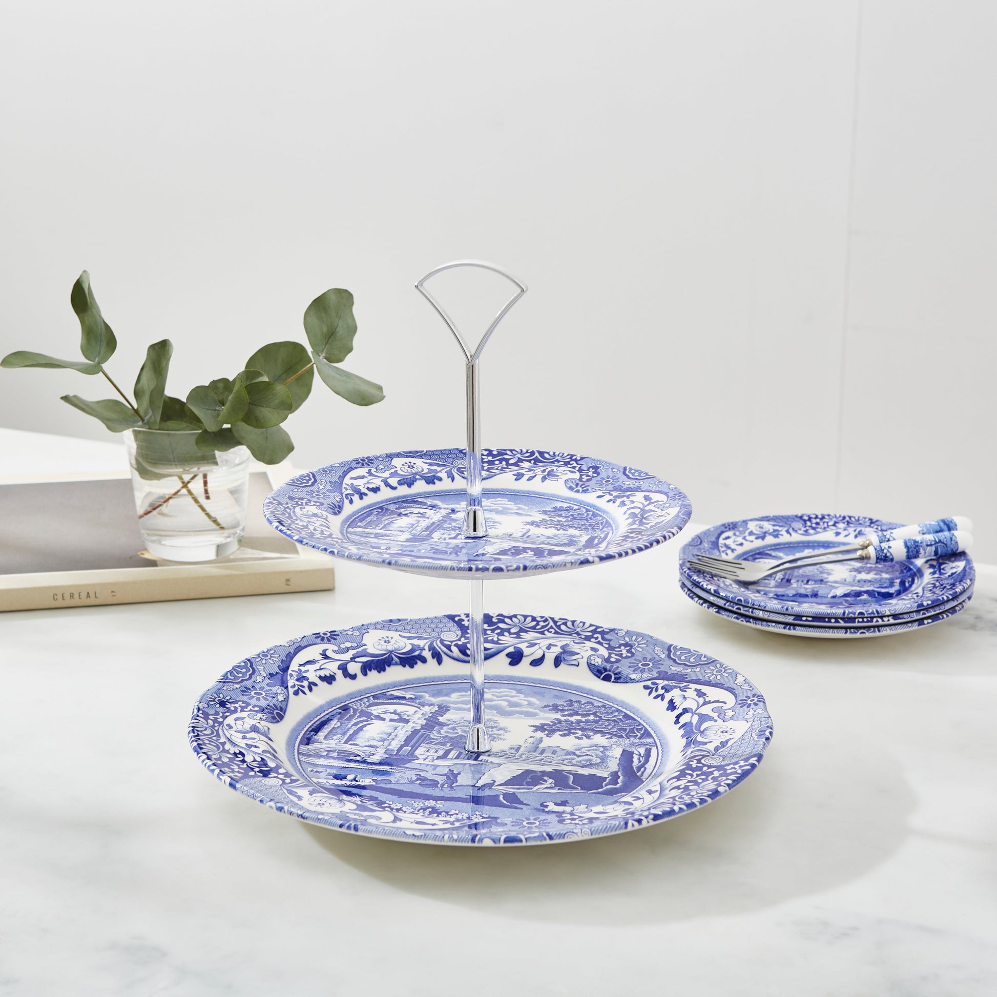Blue Italian 2-Tier Cake Stand – Porcelain Afternoon Tea Display dinnerware CasaFenix