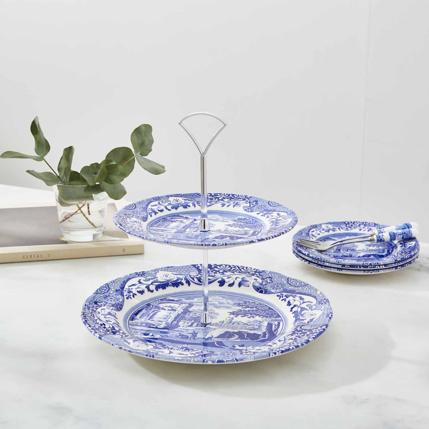 Blue Italian 2-Tier Cake Stand – Porcelain Afternoon Tea Display dinnerware CasaFenix