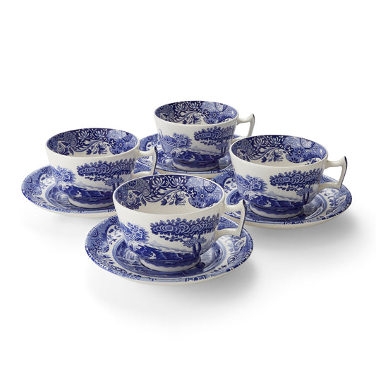 Blue Italian Cups & Saucers Set – Classic Blue & White Porcelain dinnerware CasaFenix