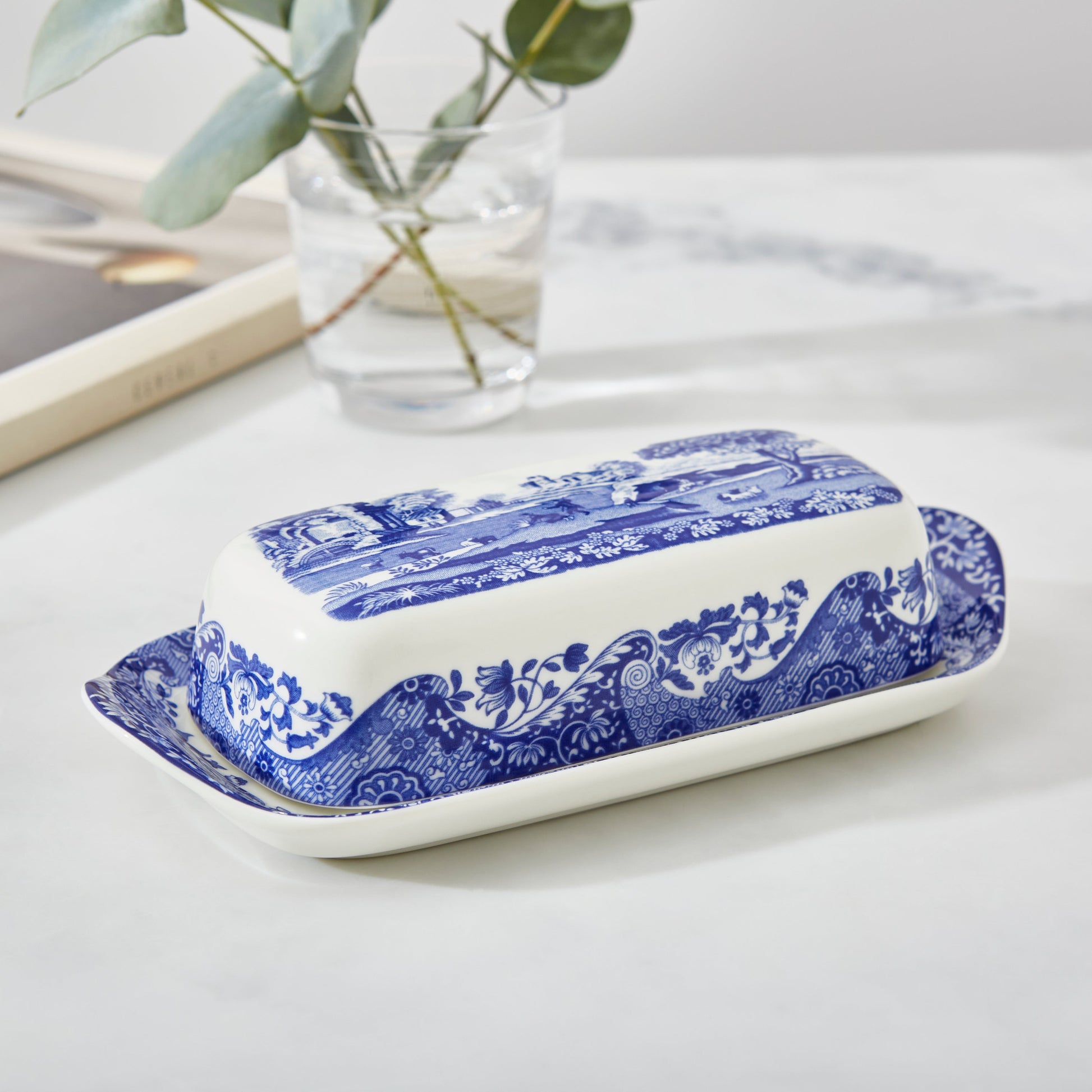 Blue Italian Butter Dish 20x10cm – Porcelain with Imari Oriental Border dinnerware CasaFenix
