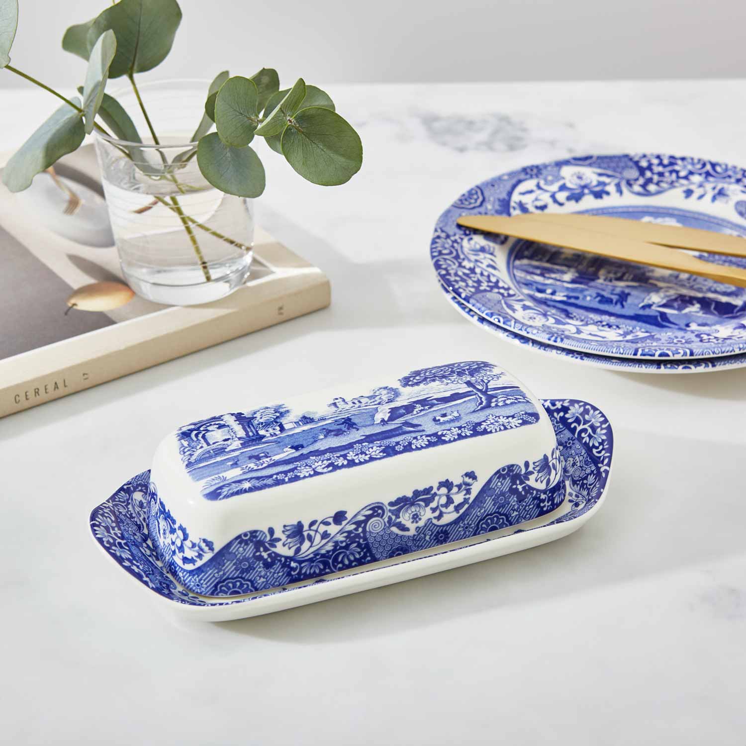 Blue Italian Butter Dish 20x10cm – Porcelain with Imari Oriental Border dinnerware CasaFenix