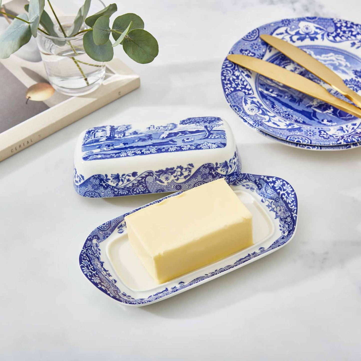 Blue Italian Butter Dish 20x10cm – Porcelain with Imari Oriental Border dinnerware CasaFenix
