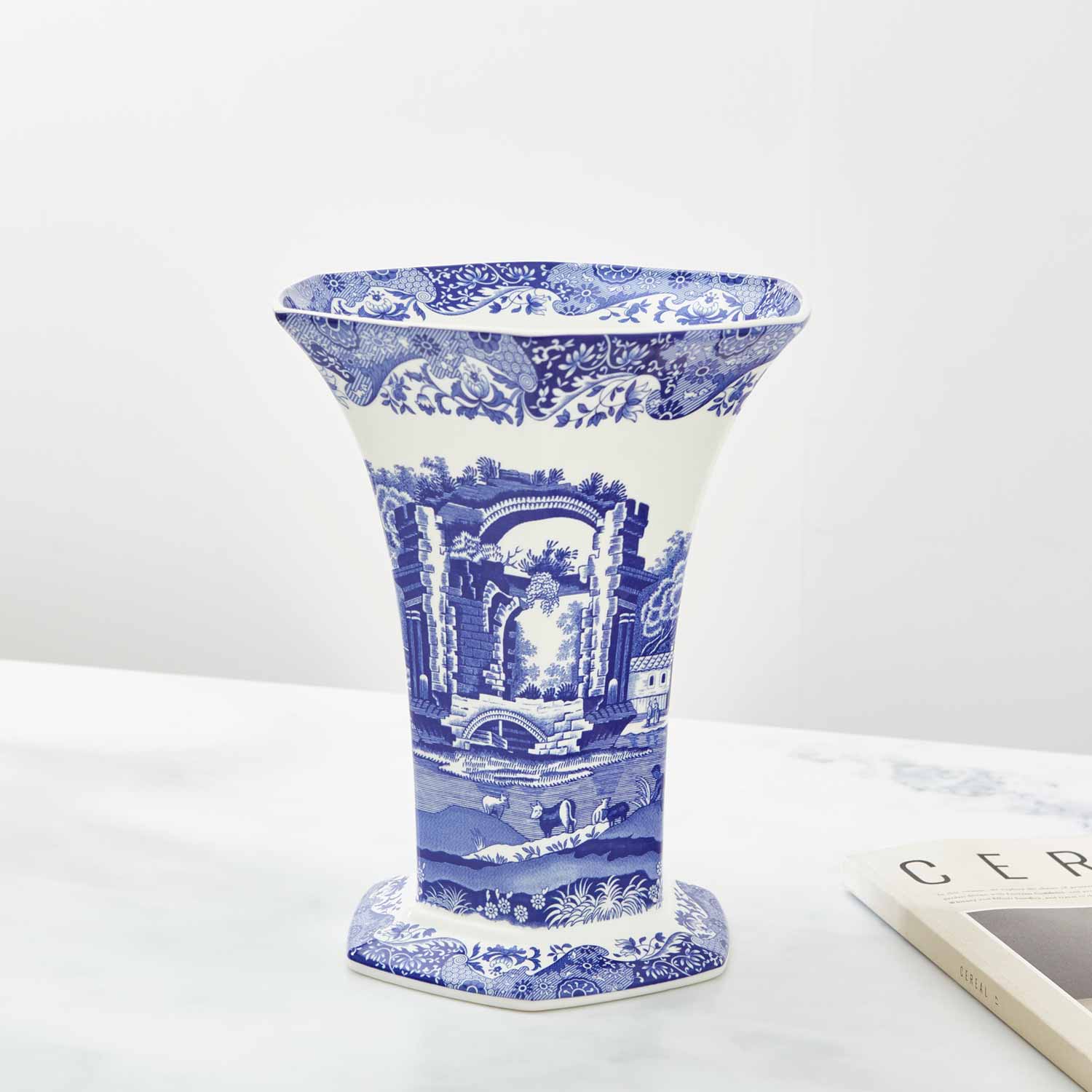 Blue Italian Hexagonal Vase – Porcelain Unique Shape Home Decor dinnerware CasaFenix