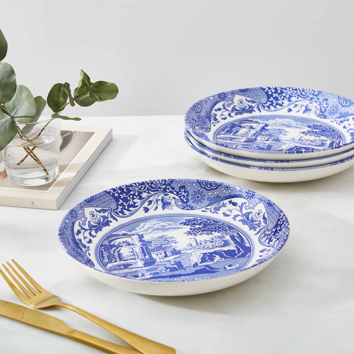 Blue Italian Set of 4 Pasta Bowls – Blue & White Porcelain Bowls dinnerware CasaFenix