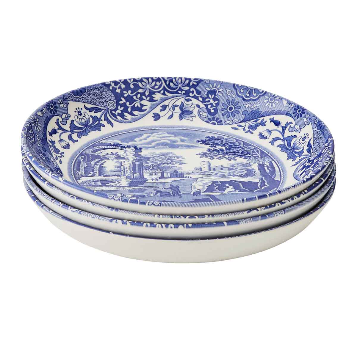 Blue Italian Set of 4 Pasta Bowls – Blue & White Porcelain Bowls dinnerware CasaFenix