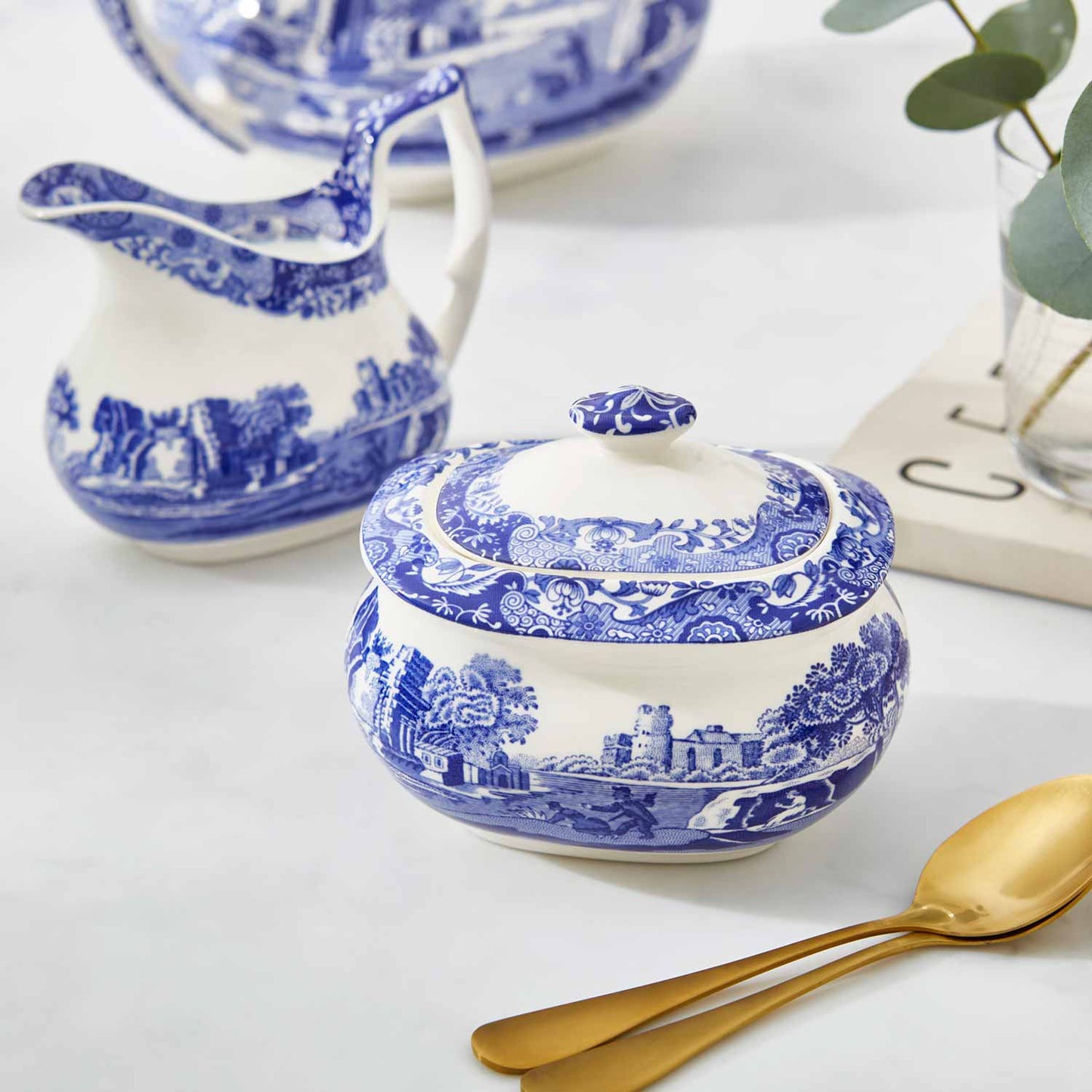Blue Italian Sugar Box 9x11cm – Porcelain with Italian Countryside Design dinnerware CasaFenix