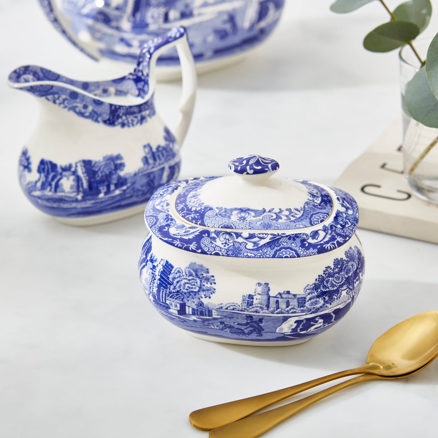 Blue Italian Sugar Box 9x11cm – Porcelain with Italian Countryside Design dinnerware CasaFenix