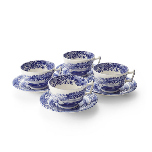 Blue Italian Set of 4 Teacups & Saucers – Spode Fine China dinnerware CasaFenix