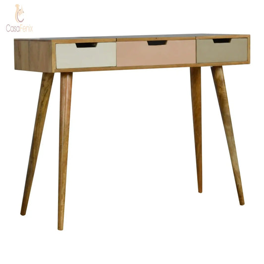 Blush Pink Dressing Table with Foldable Mirror Oak-Ish Solid Wood - CasaFenix