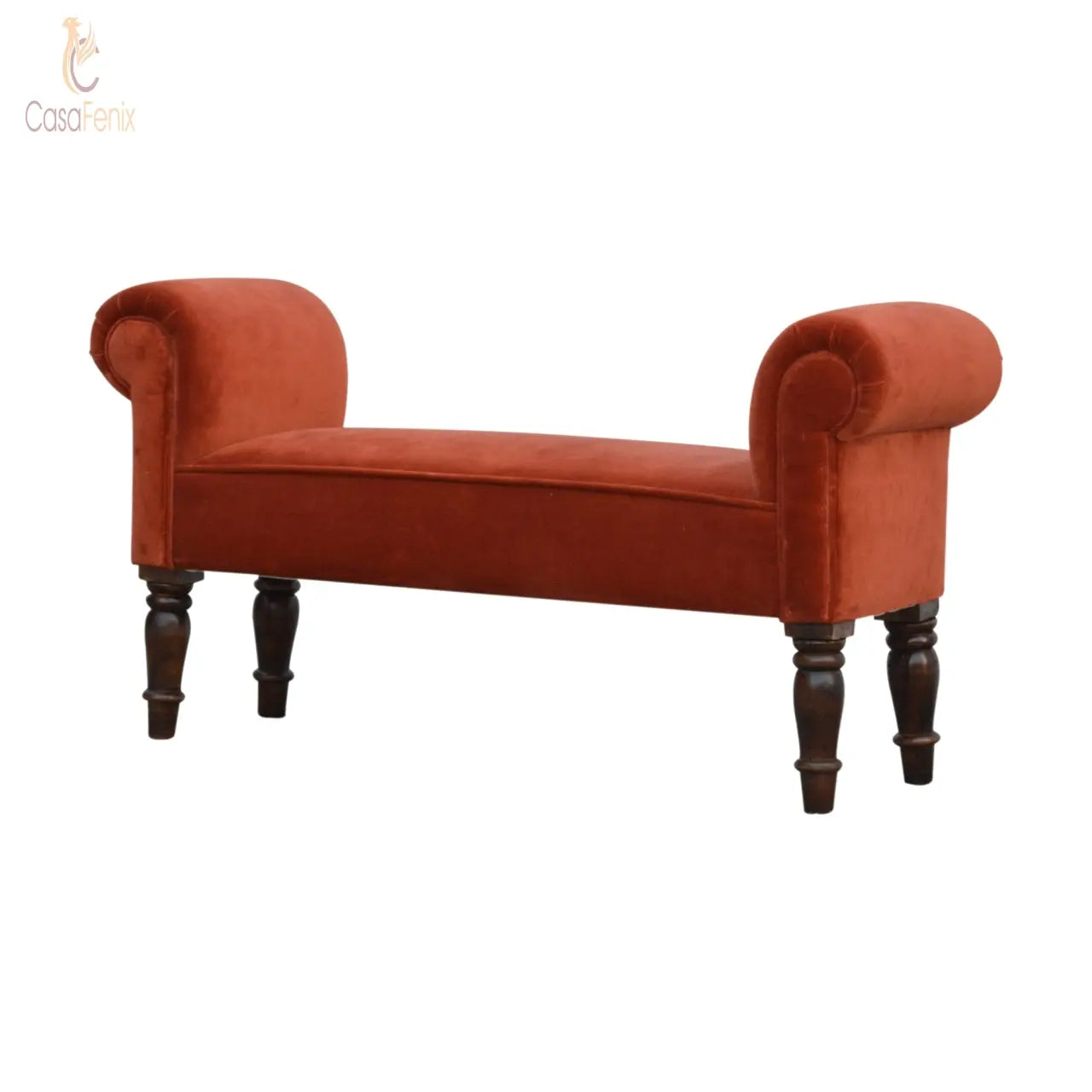 Brick Red Velvet Bench Bedroom Upholstered Seat Benches CasaFenix