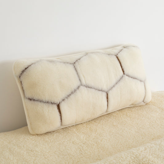 100% Cashmere Wool Pillow - Natural Hex Pattern Cream / White Colour - CasaFenix