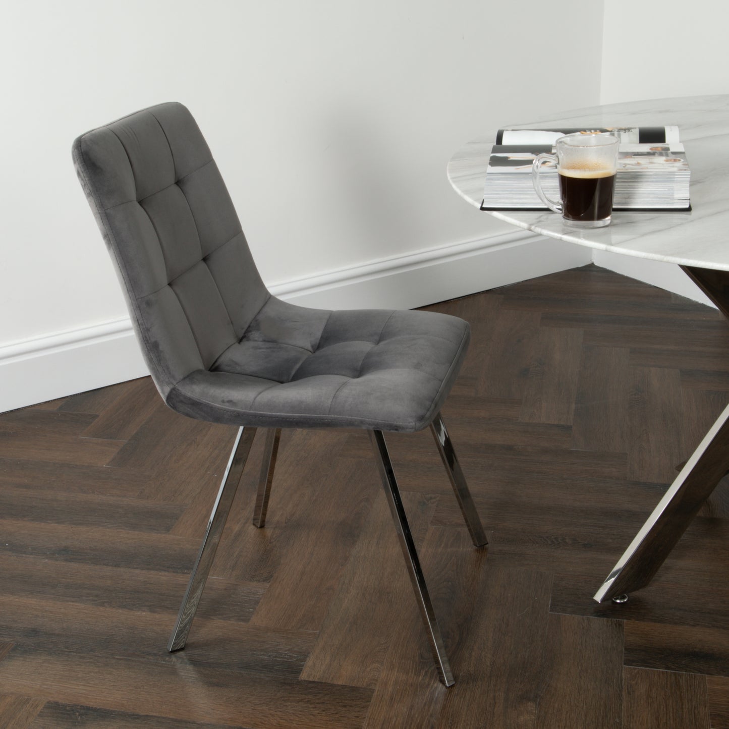 Squared Grey Dining Chair (set of 2) Chair CasaFenix