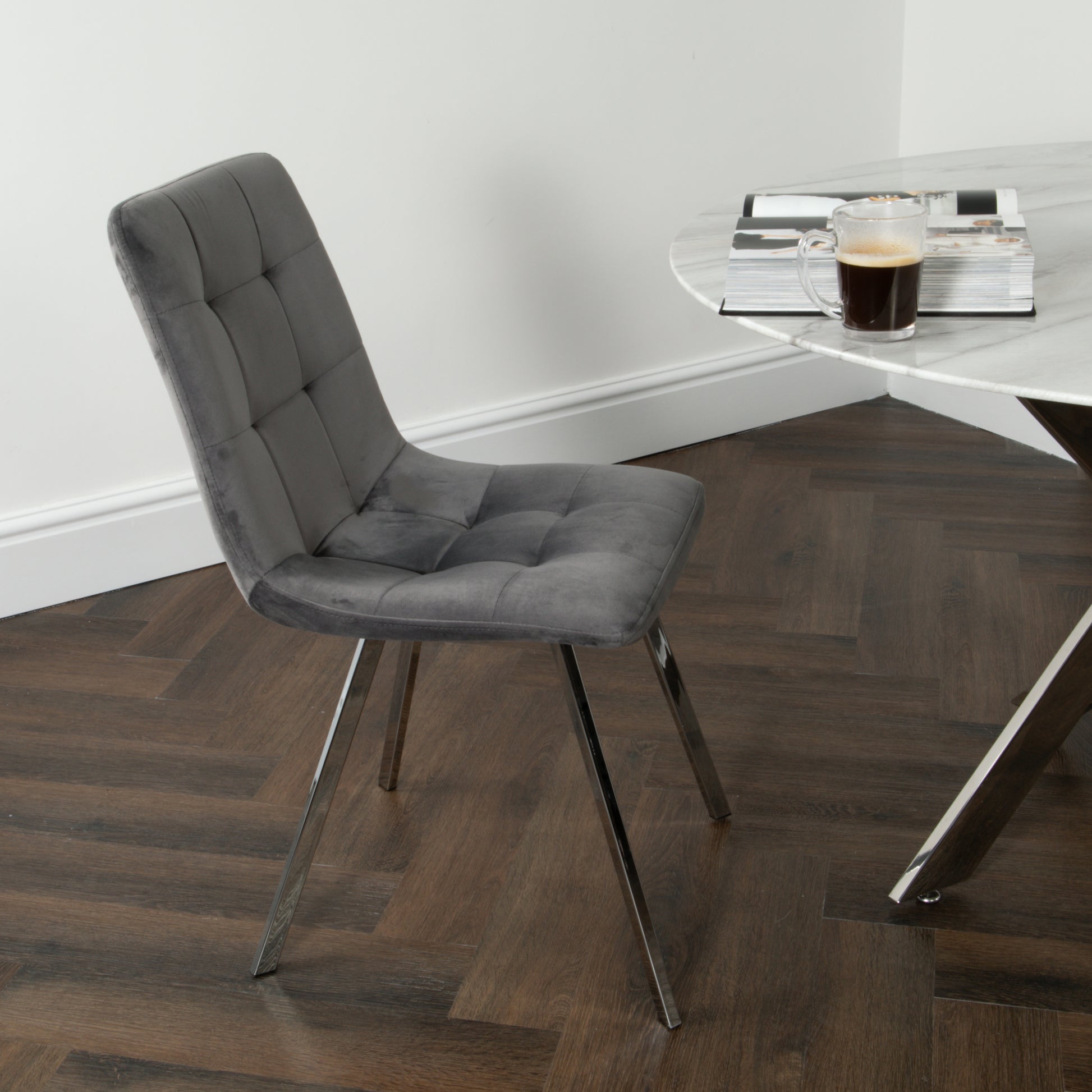 Squared Grey Dining Chair (set of 2) Chair CasaFenix