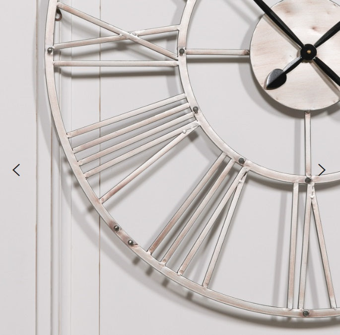 Large Vintage Silver Metal Wall Clock — 92cm clock CasaFenix