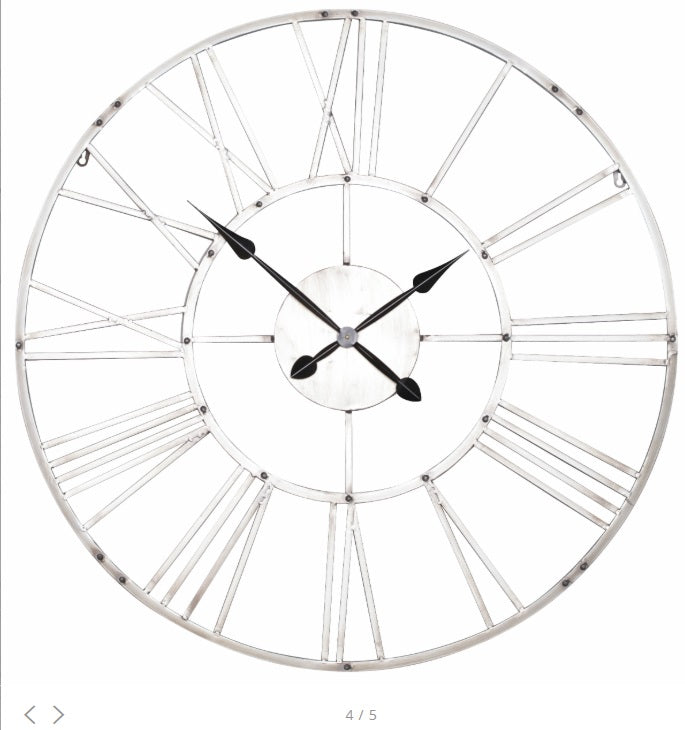 Large Vintage Silver Metal Wall Clock — 92cm clock CasaFenix