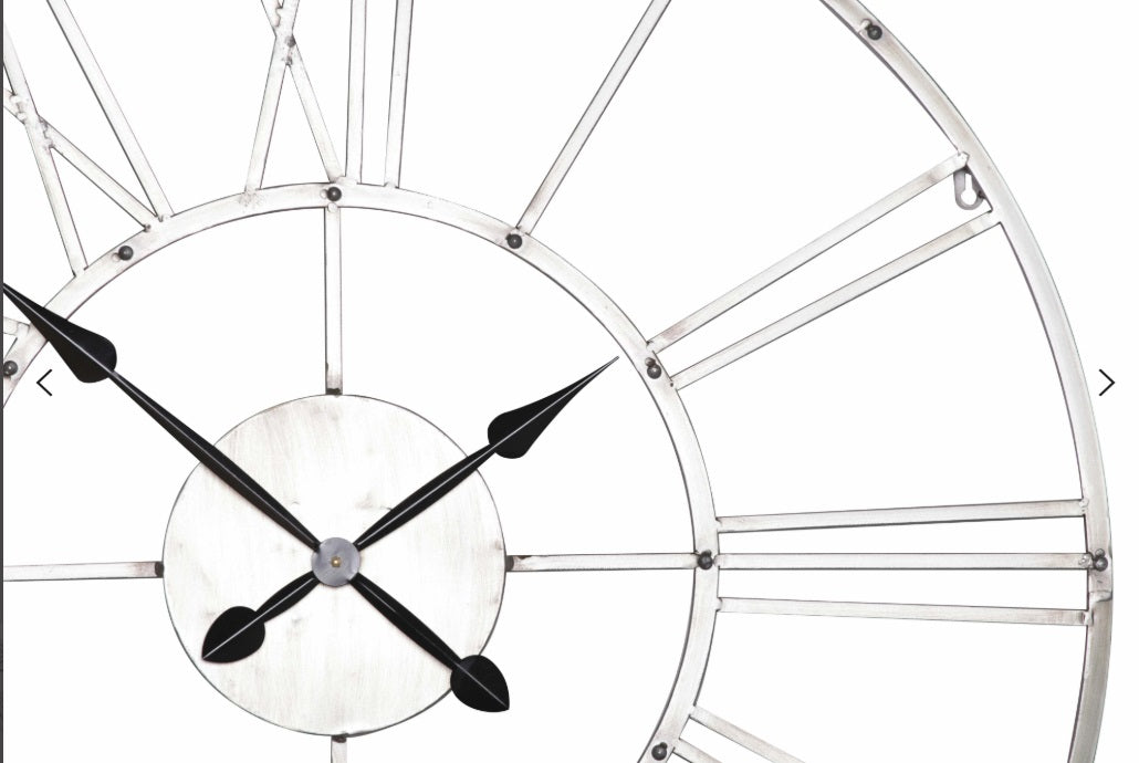 Large Vintage Silver Metal Wall Clock — 92cm clock CasaFenix