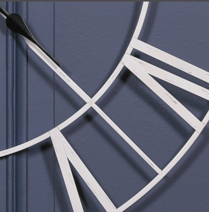 Distressed Off White Metal Twist Frame Wall Clock clock CasaFenix