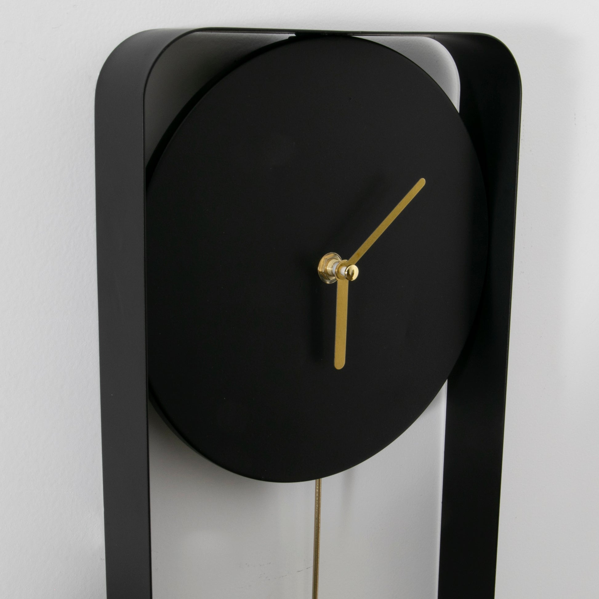 Matte Black Metal Pendulum Wall Clock with Gold Details  CasaFenix