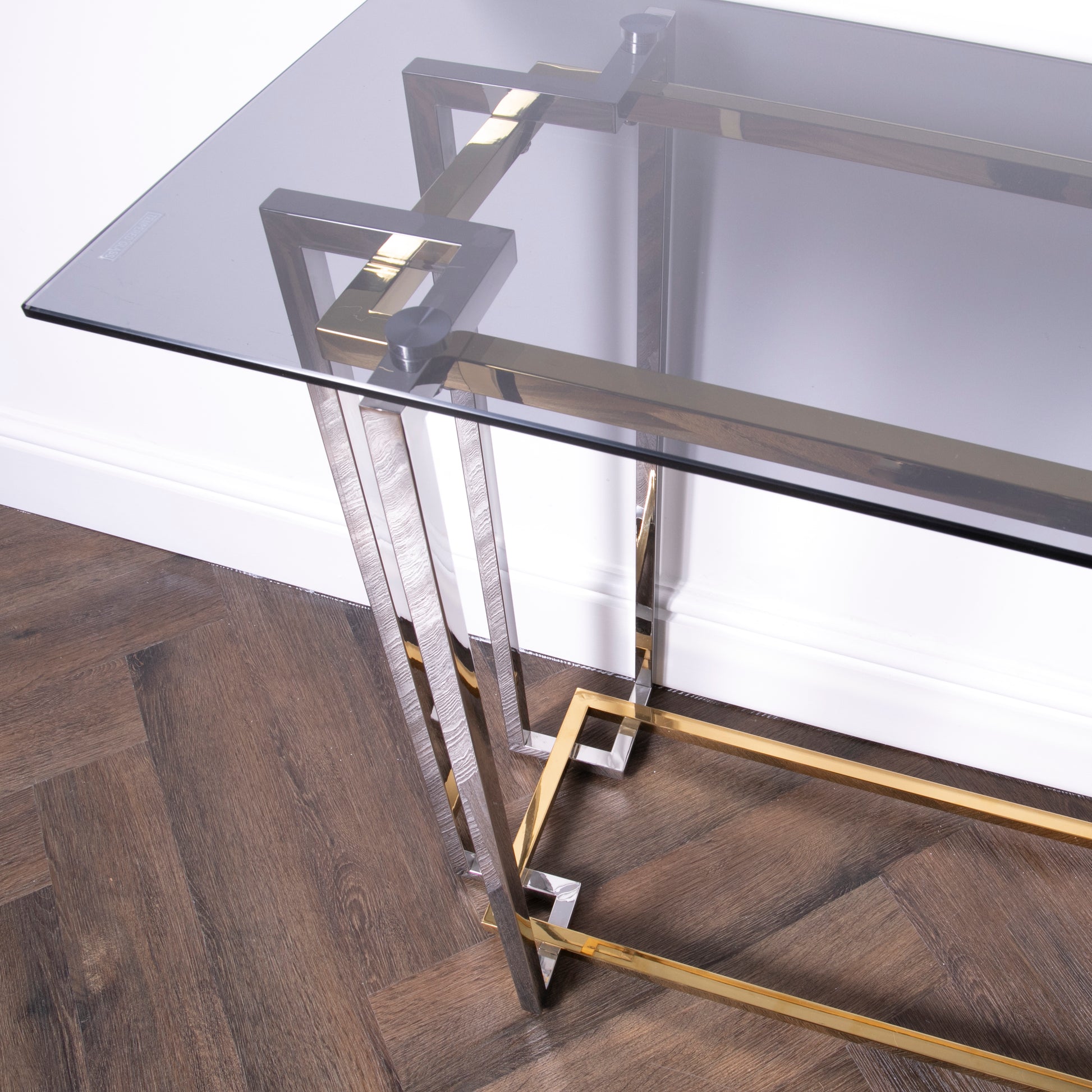 Bullion Gold Metal and Glass Rectangular Console Table 120 x 60 x 45cm  CasaFenix