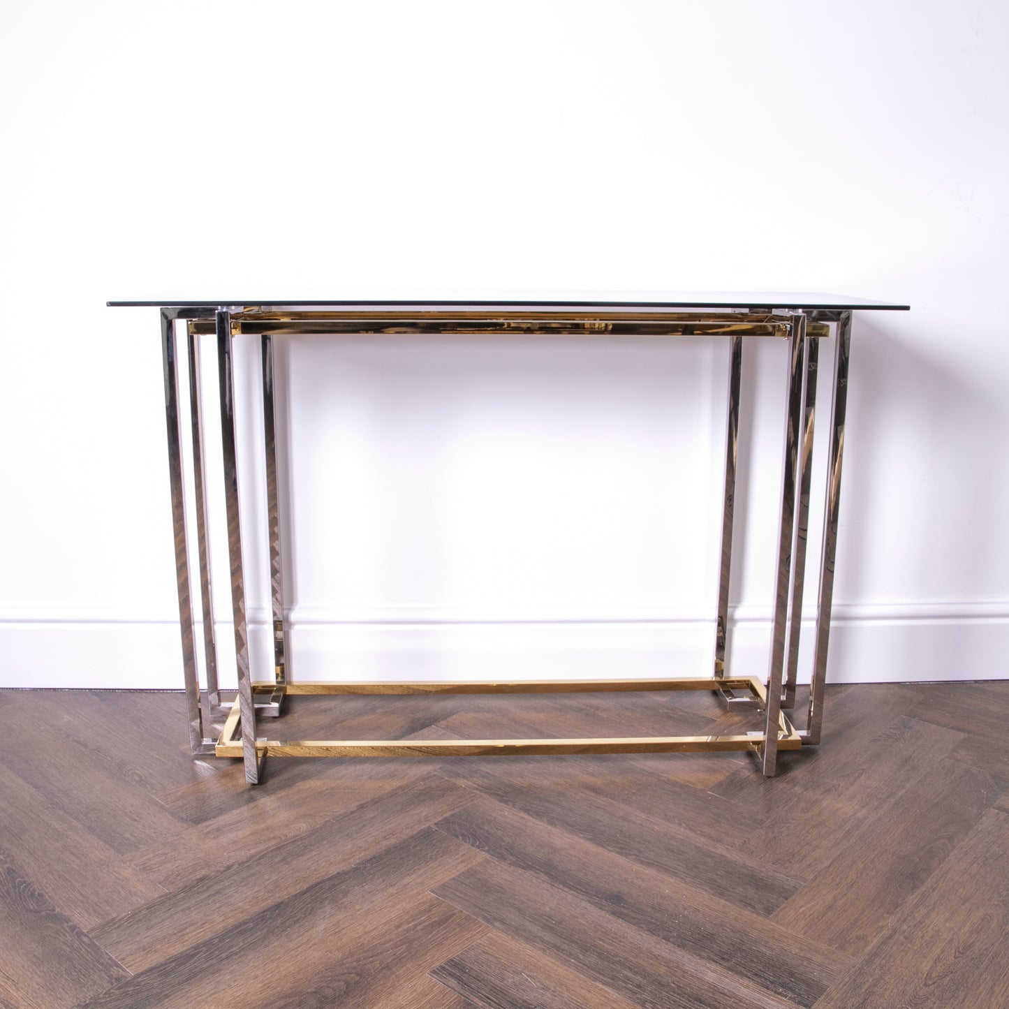 Bullion Gold Metal and Glass Rectangular Console Table 120 x 60 x 45cm  CasaFenix